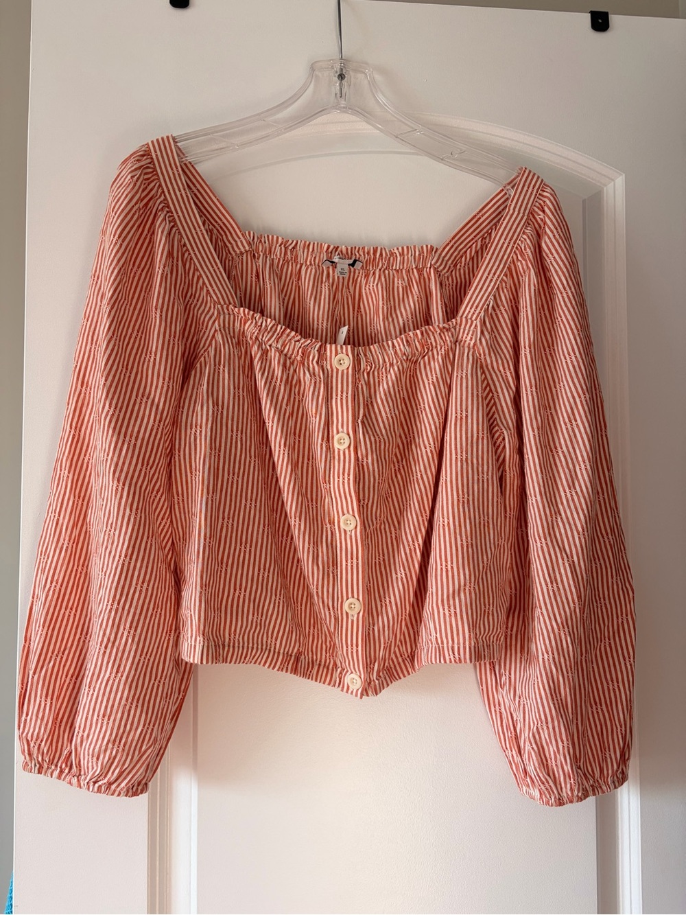 Madewell Orange and White Striped Button-Front Peasant Top